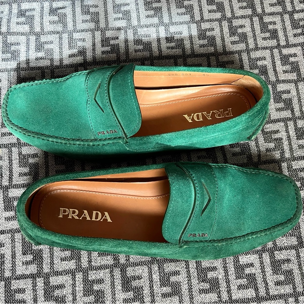 PRADA - Men’s Emerald Green Suede Loafers/Driving Shoes Slip-On - Sz 10